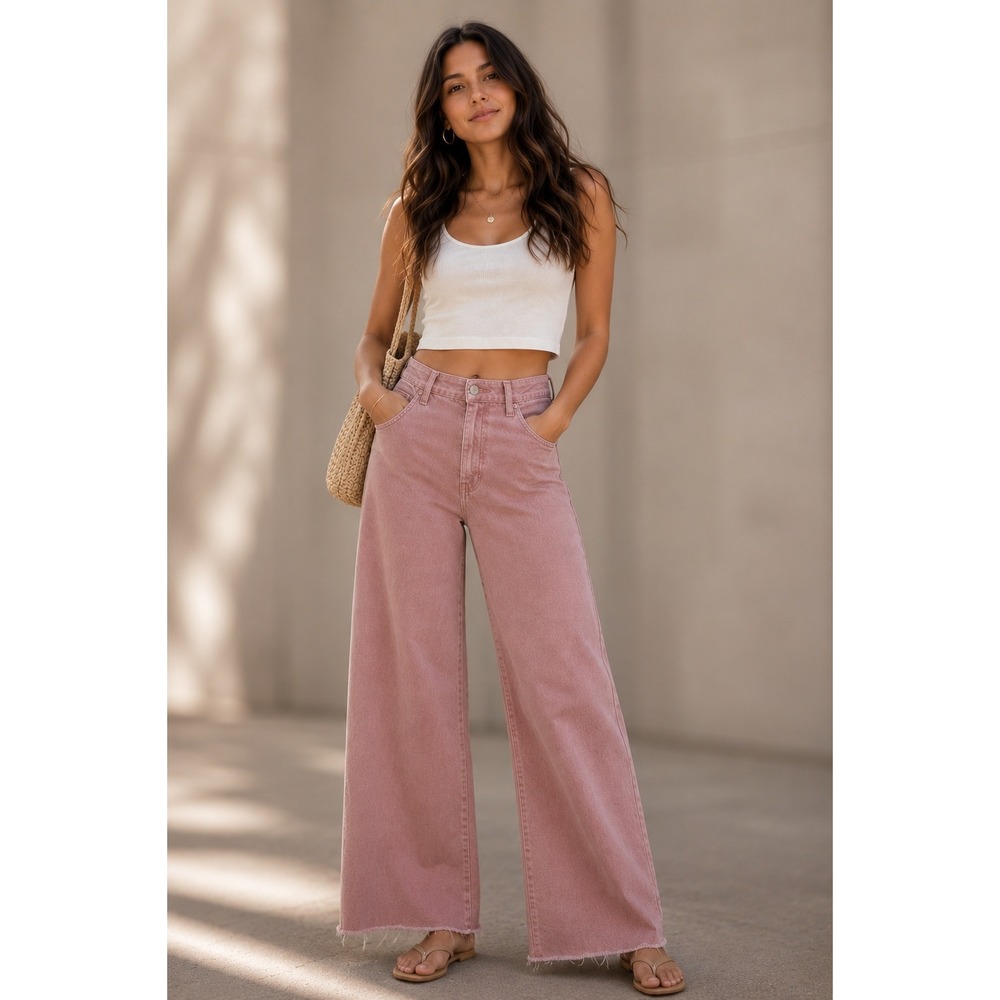 Zara Y2K Barbiecore Wide Leg Jeans Dusty Pink Pastel Grunge Size 4 Streetwear